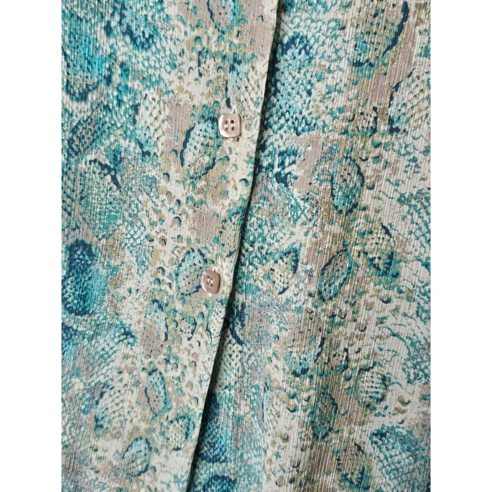 Talbots Pure Silk Snakeskin Print Blouse Teal Green Animal Print Button Down 12 - Picture 4 of 7